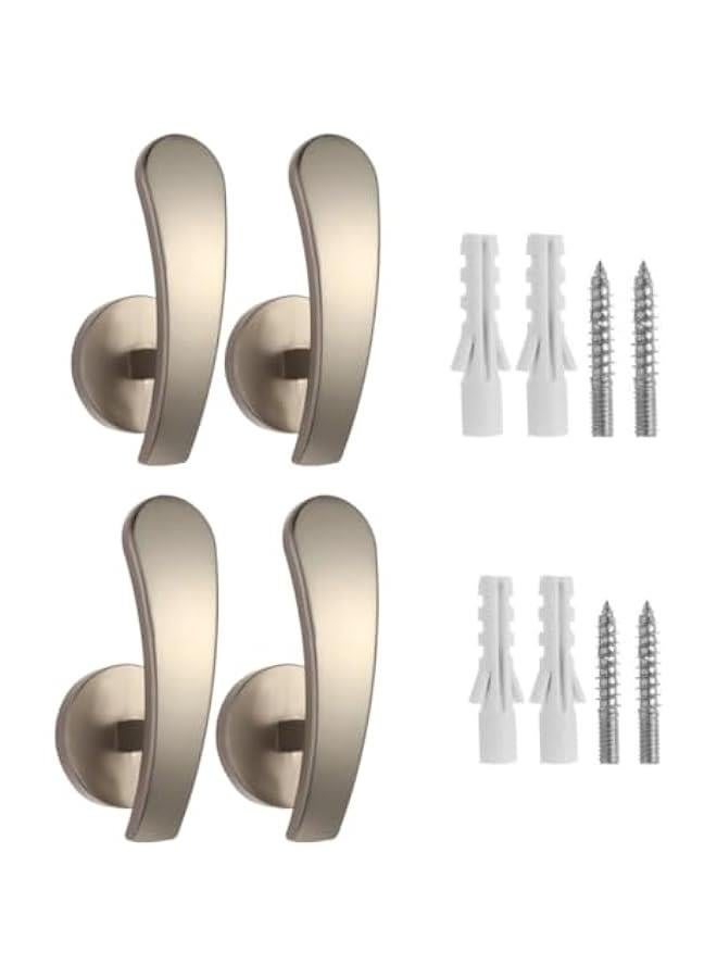 هوكور HOOKOR 4 Pcs Curtain Holdback, Window Curtain Holdbacks, Wall Mounted Hooks Drapery Tiebacks with Screws Metal Decorative Curtain Holdbacks Decorative Window Drapery Holder Curtain Hooks (White) - Image 1