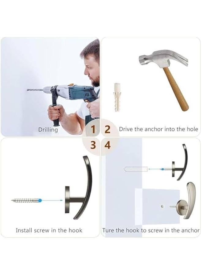 هوكور HOOKOR 4 Pcs Curtain Holdback, Window Curtain Holdbacks, Wall Mounted Hooks Drapery Tiebacks with Screws Metal Decorative Curtain Holdbacks Decorative Window Drapery Holder Curtain Hooks (White) - Image 2