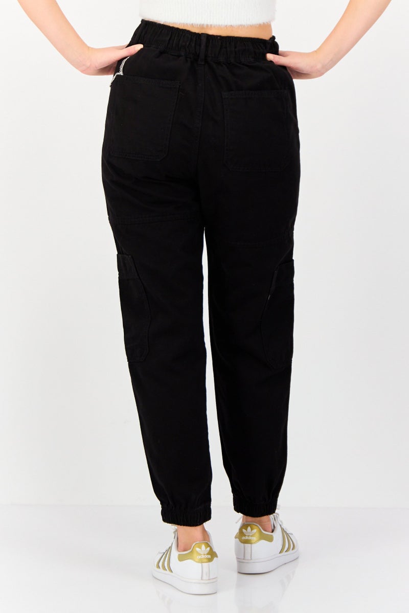 KOTON Women Regular Fit Solid Cargo Pants, Black - Image 2