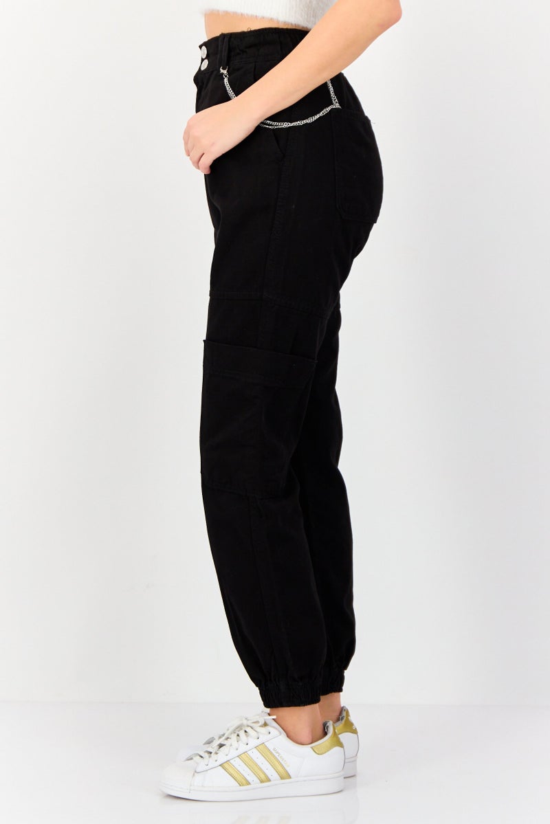 KOTON Women Regular Fit Solid Cargo Pants, Black - Image 4