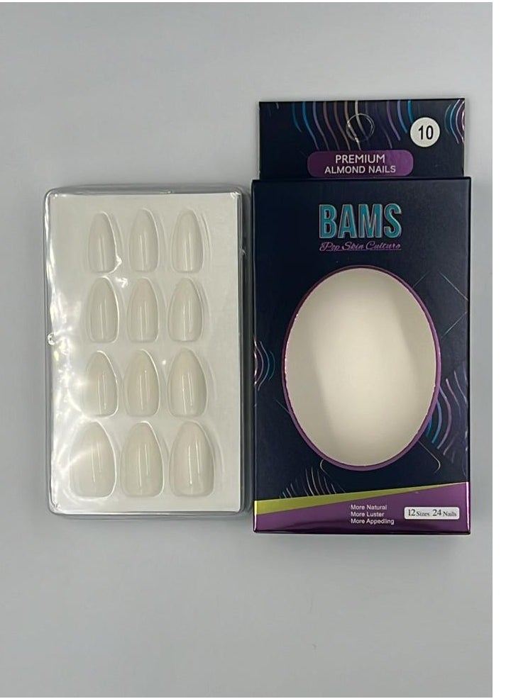 BAMS Pop Skin Culture BAMS Premium Almond Fake Nails in Lily White Shades, 12 Sizes & Easy Press-On  - Image 2