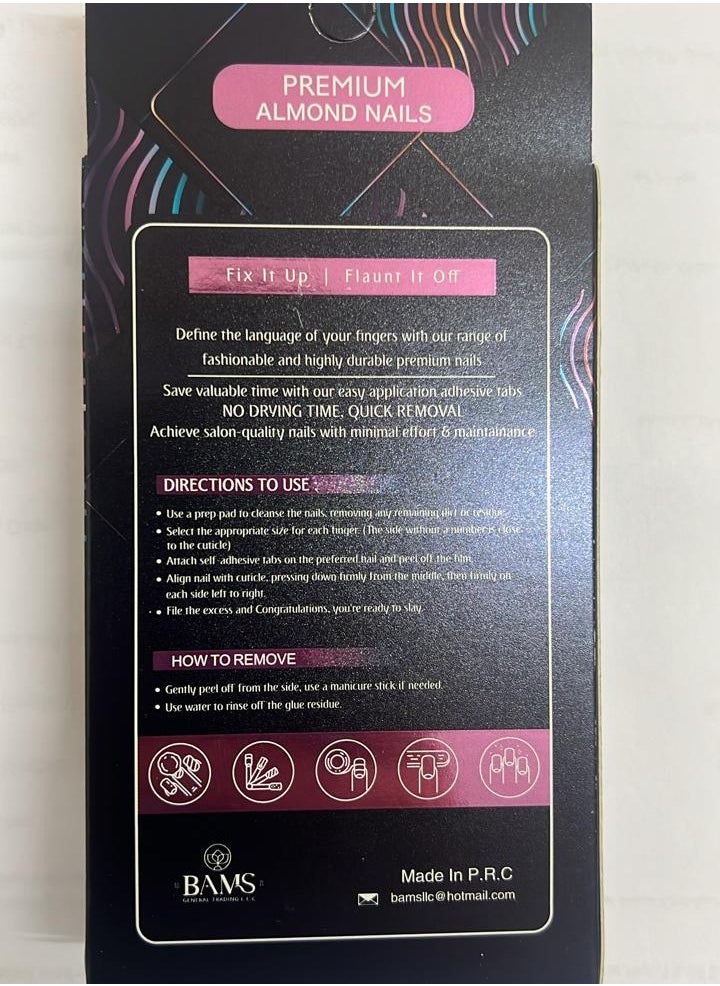 BAMS Pop Skin Culture BAMS Premium Almond Fake Nails in Lily White Shades, 12 Sizes & Easy Press-On  - Image 4