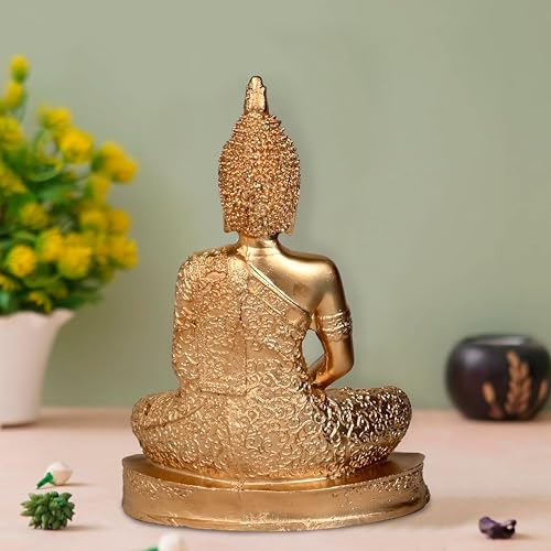 Rousrie Buddha Idol Statue for Living Room, Resin Gautam Buddha Showpiece for Home Décor (Height – 23 cm) (Full Gold) - Image 5