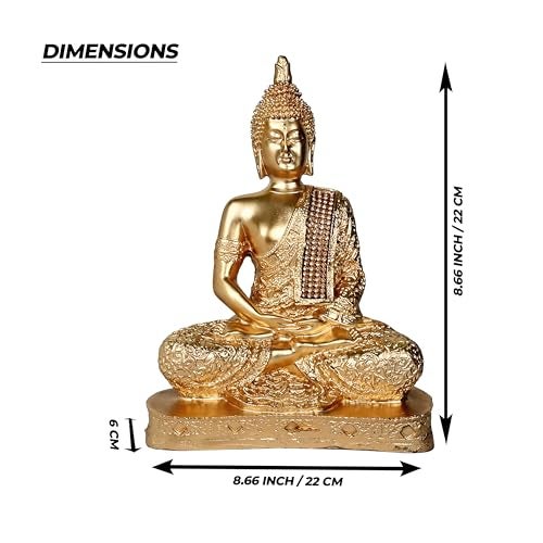 Rousrie Buddha Idol Statue for Living Room, Resin Gautam Buddha Showpiece for Home Décor (Height – 23 cm) (Full Gold) - Image 3