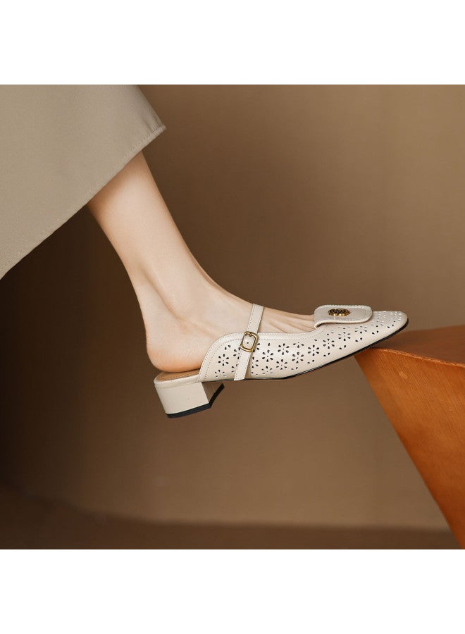 AME New Chinese Style Mule Slippers For Women, 2025 New Elegant Hollow Carved Slippers, Wearable Slide Sandals - Image 3