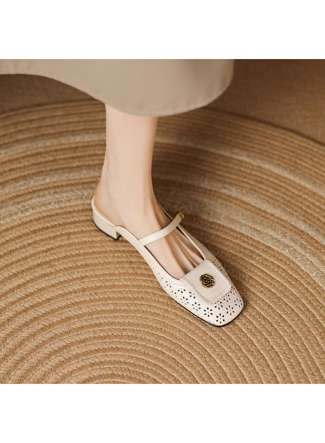 AME New Chinese Style Mule Slippers For Women, 2025 New Elegant Hollow Carved Slippers, Wearable Slide Sandals - Image 4