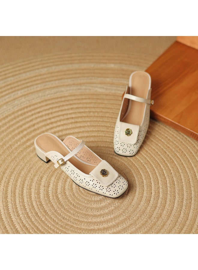 AME New Chinese Style Mule Slippers For Women, 2025 New Elegant Hollow Carved Slippers, Wearable Slide Sandals - Image 2