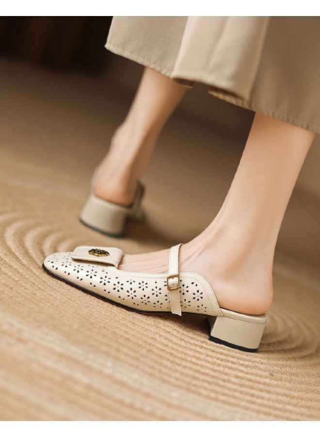AME New Chinese Style Mule Slippers For Women, 2025 New Elegant Hollow Carved Slippers, Wearable Slide Sandals - Image 1