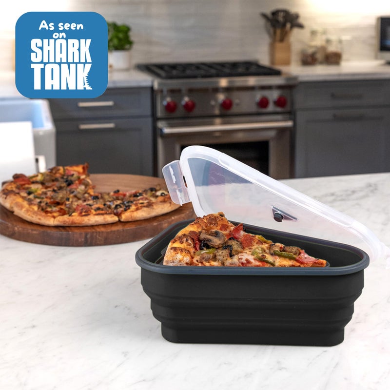 PIZZA PACK حزمة البيتزا المثالية - حاوية تخزين البيتزا القابلة لإعادة الاستخدام مع 5 صواني قابلة للخدمة ميكروويف - حاوية شريحة بيتزا قابلة للتعديل خالية من BPA لتنظيم وتوفير الفضاء الأسود - Image 5