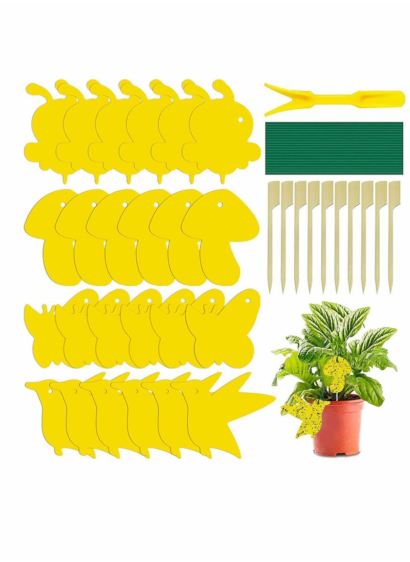 KASTWAVE Fruit Fly Traps 59 PCS Yellow Fly Paper Sticky Catcher Insect Sticky Board with Twist Ties and Supporting Poles Double-sided Sticky Fungus Gnat Killer for Houseplant Indoor and Outdoor Eco-Friendly  - Image 1