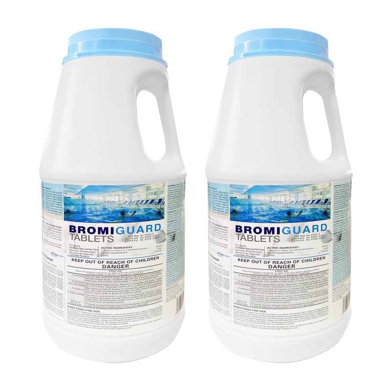 BROMIGUARD Pack of 2 | BROMIGUARD Bromine Tablets 1 Inch 4 Lbs for Spa Hot Tub Chemical Sanitizer Bromine Tabs | Long-Lasting 1" Brominating Tablets for Pools | Less Chlorine Odor Total 8 Pounds - Image 1