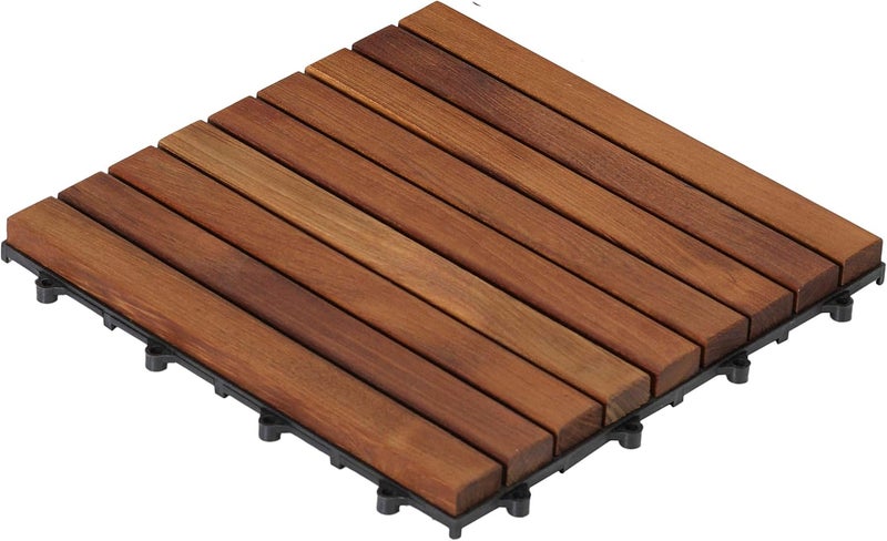 Bare Decor EZ-Floor in Solid Teak Wood, 1 Tile ONLY, Long Slat - Image 1