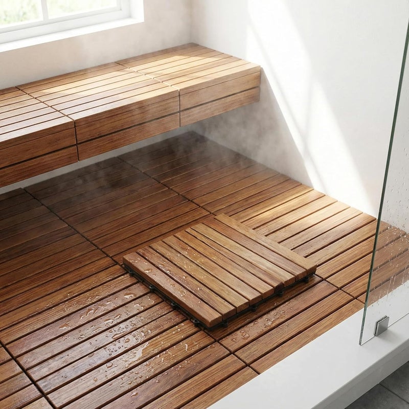 Bare Decor EZ-Floor in Solid Teak Wood, 1 Tile ONLY, Long Slat - Image 2