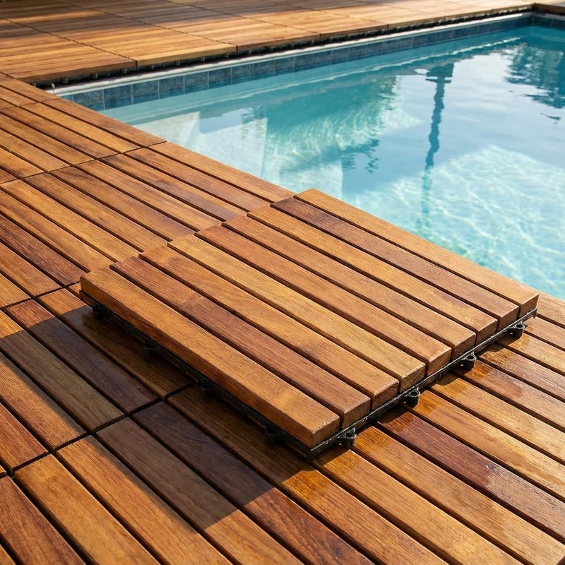 Bare Decor EZ-Floor in Solid Teak Wood, 1 Tile ONLY, Long Slat - Image 3