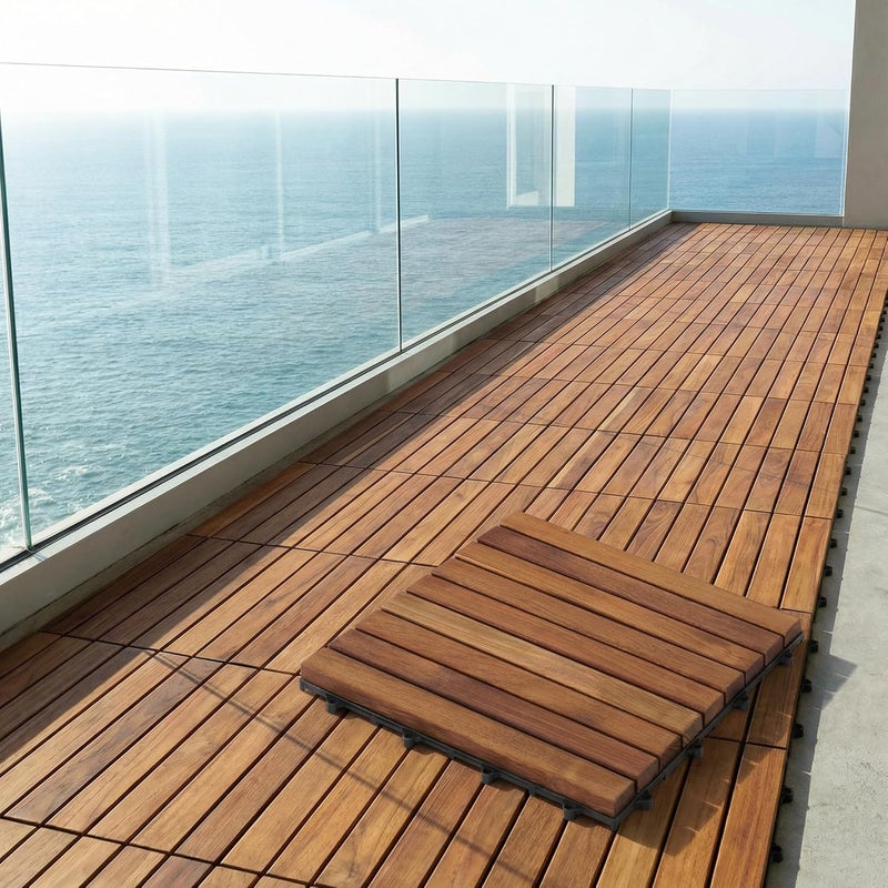 Bare Decor EZ-Floor in Solid Teak Wood, 1 Tile ONLY, Long Slat - Image 4