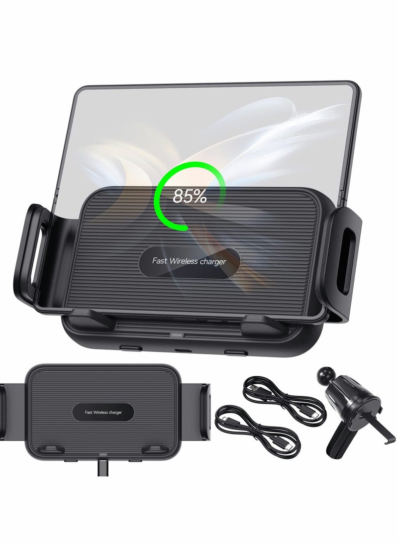 15W Qi Wireless Car Charger Mount for Samsung Galaxy Z Fold 4, iPhone 14/13 Pro Max, Auto Clamping Fast Charge, Compatible with Flip 4/3, Fold 3/2 - Image 1