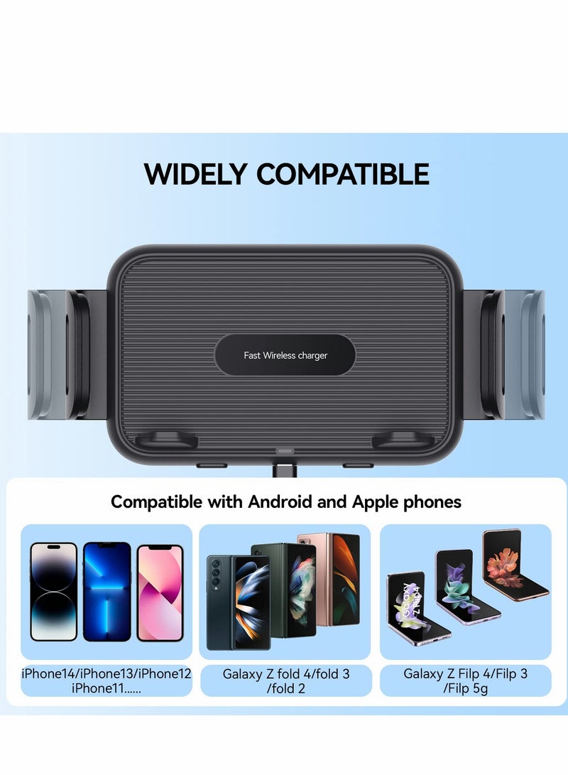 15W Qi Wireless Car Charger Mount for Samsung Galaxy Z Fold 4, iPhone 14/13 Pro Max, Auto Clamping Fast Charge, Compatible with Flip 4/3, Fold 3/2 - Image 3