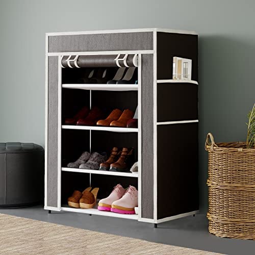 GTC® Multipurpose Portable Shoe Cabinet Rack Light Weight Foldable Shelves Storage Organizer with Wardrobe Cover for Home (4 Layer, Brown) Storage Unit - Image 2