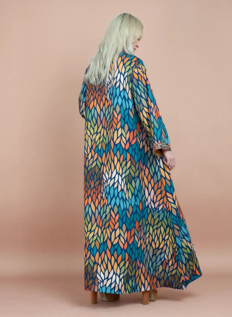 IKKXA Mandarin Collar Embroidered Jalabiya CJ1059 Blue