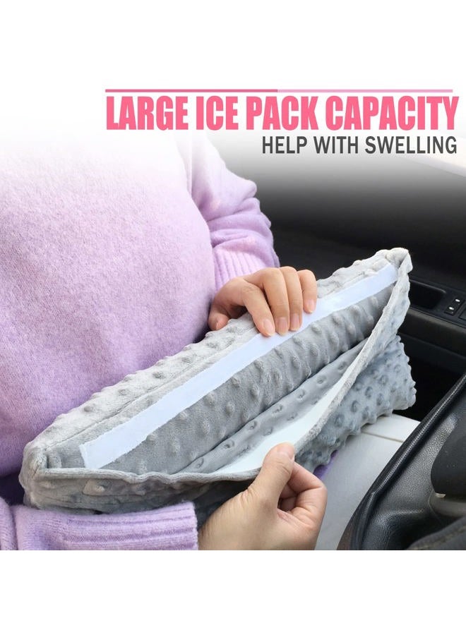 HapiPoppy Hysterectomy Seatbelt Pillow Post Abdominal Surgery Myomectomy Pillows with Pocket for Ice/Hot Packs Breast Reduction Belly Incision Tummy Tuck C-Section Recovery Patients Gifts Minky Dot Light Gray - Image 4