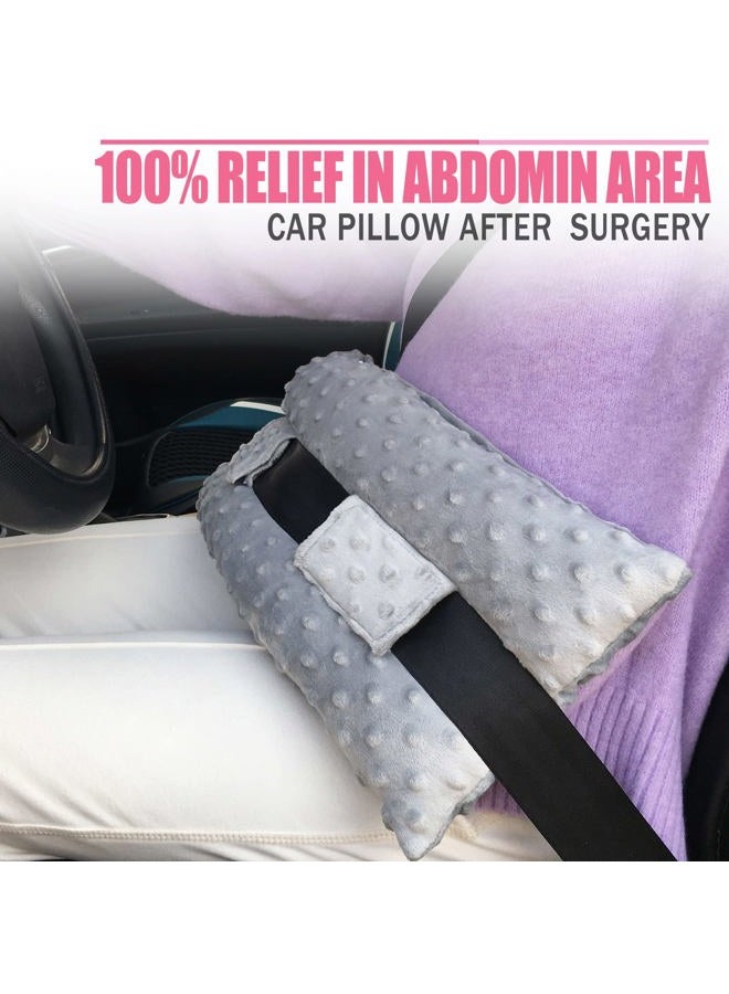 HapiPoppy Hysterectomy Seatbelt Pillow Post Abdominal Surgery Myomectomy Pillows with Pocket for Ice/Hot Packs Breast Reduction Belly Incision Tummy Tuck C-Section Recovery Patients Gifts Minky Dot Light Gray - Image 3