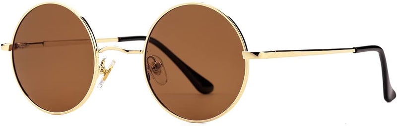 نظارات GLEYEMOR John Lennon المستقطبة الصغيرة المستديرة للرجال والنساء، نظارات هيبي دائرية باللونين الأحمر والأصفر - Image 1
