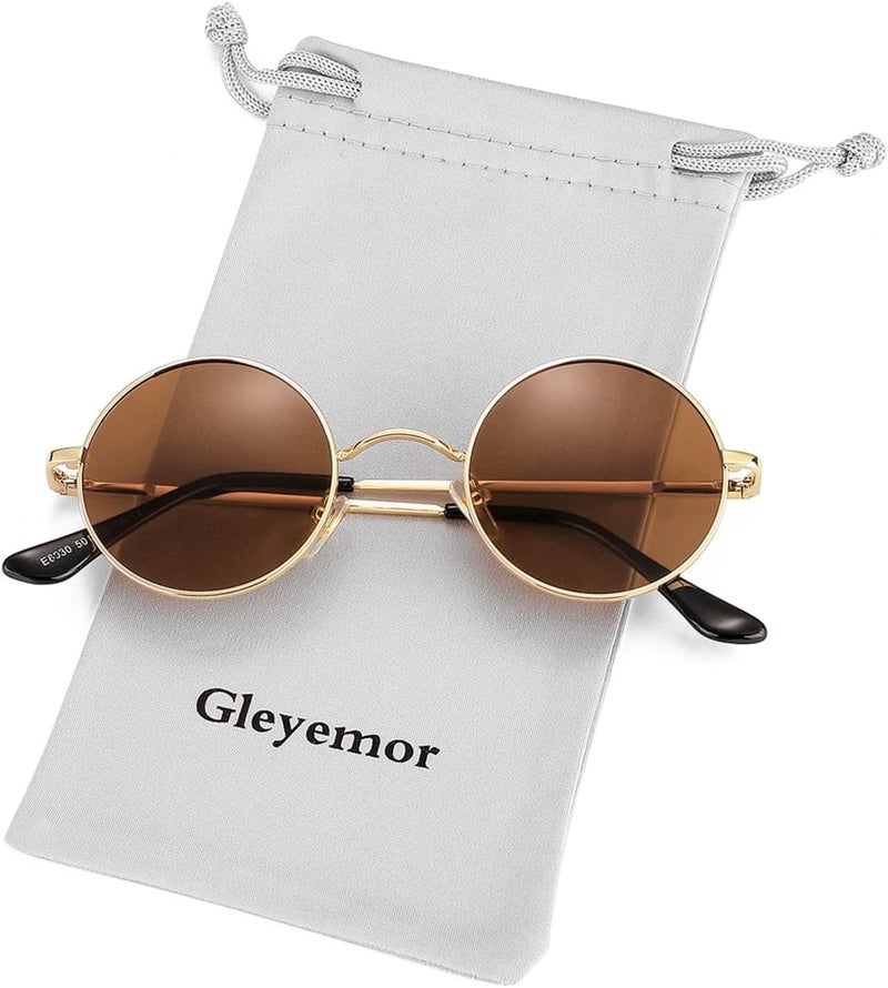 نظارات GLEYEMOR John Lennon المستقطبة الصغيرة المستديرة للرجال والنساء، نظارات هيبي دائرية باللونين الأحمر والأصفر - Image 2