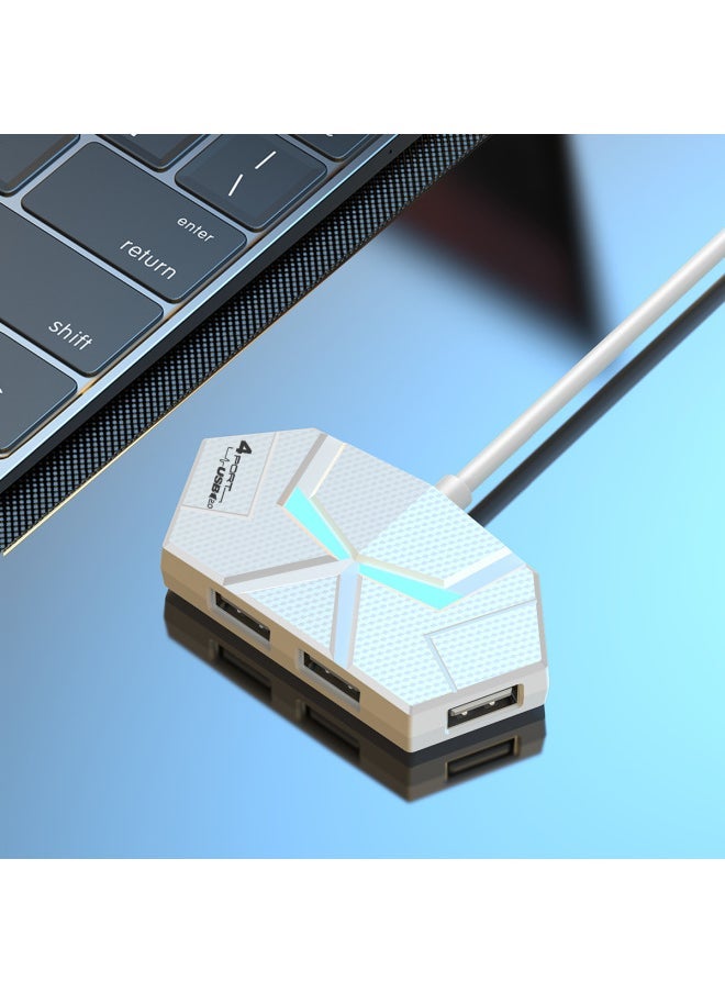Colorful Atmosphere Lamp HUB4 7 2.0 Splitter Expansion Laptop One Drag Multi-turn Belt Power Supply-Number Of Interfaces:4 White 1.2 Meters  - Image 1