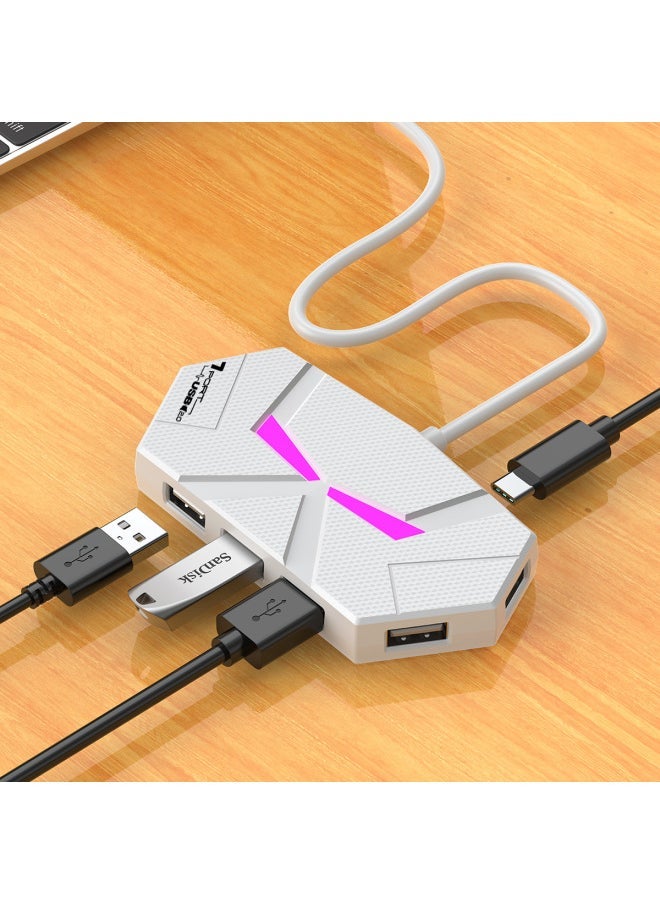 Colorful Atmosphere Lamp HUB4 7 2.0 Splitter Expansion Laptop One Drag Multi-turn Belt Power Supply-Number Of Interfaces:4 White 1.2 Meters  - Image 3