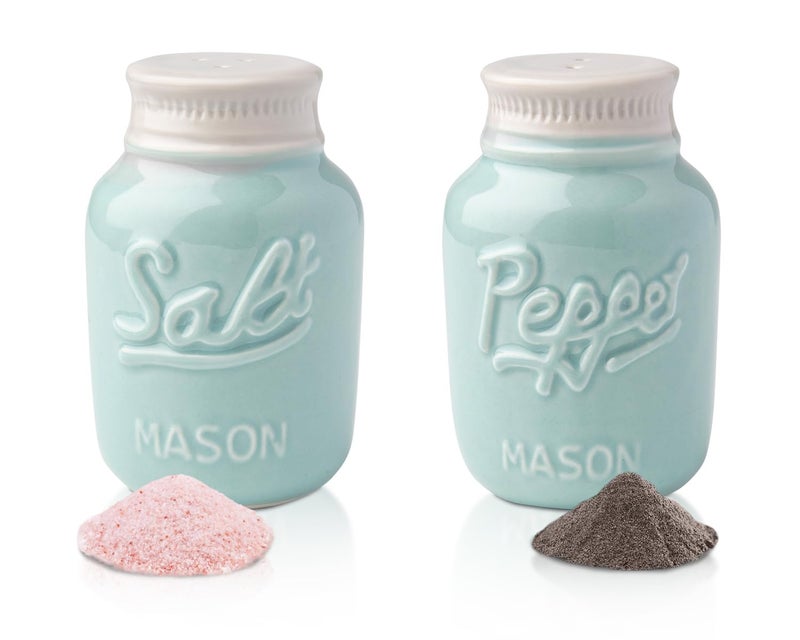 Vintage Mason Jar Salt  Pepper Shakers by Comfify  Adorable Decorative Mason Jar Decor for Vintage Rustic Shabby Chic  Sturdy Ceramic in Aqua Blue  35 oz Cap