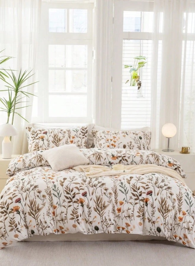 LUNA Home King size 6 pieces bedding set, featuring a beautiful orange and brown floral design.  - Image 1