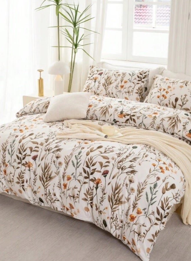 LUNA Home King size 6 pieces bedding set, featuring a beautiful orange and brown floral design.  - Image 2