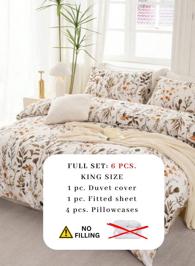 LUNA Home King size 6 pieces bedding set, featuring a beautiful orange and brown floral design.  - Image 3