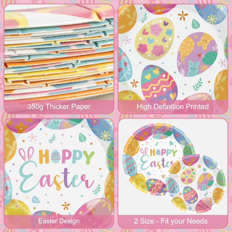 Litmitfu 24 Pcs Happy Easter Paper Plates - Cute Round Spring Easter Plates, Colorful Eggs Dinner Dessert Plate Disposable Dinnerware Set for Spring Holiday Easters Party Table Decorations Supplies Favors - Image 4