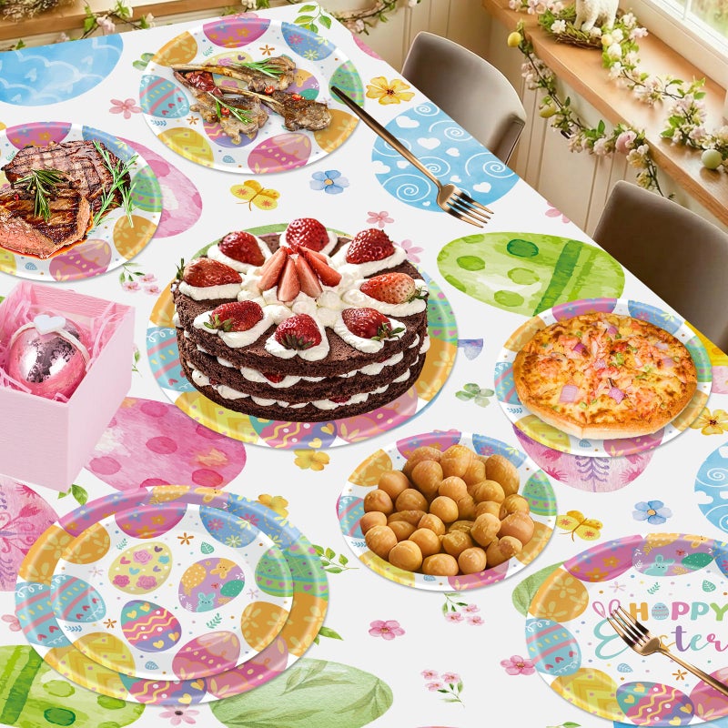 Litmitfu 24 Pcs Happy Easter Paper Plates - Cute Round Spring Easter Plates, Colorful Eggs Dinner Dessert Plate Disposable Dinnerware Set for Spring Holiday Easters Party Table Decorations Supplies Favors - Image 5