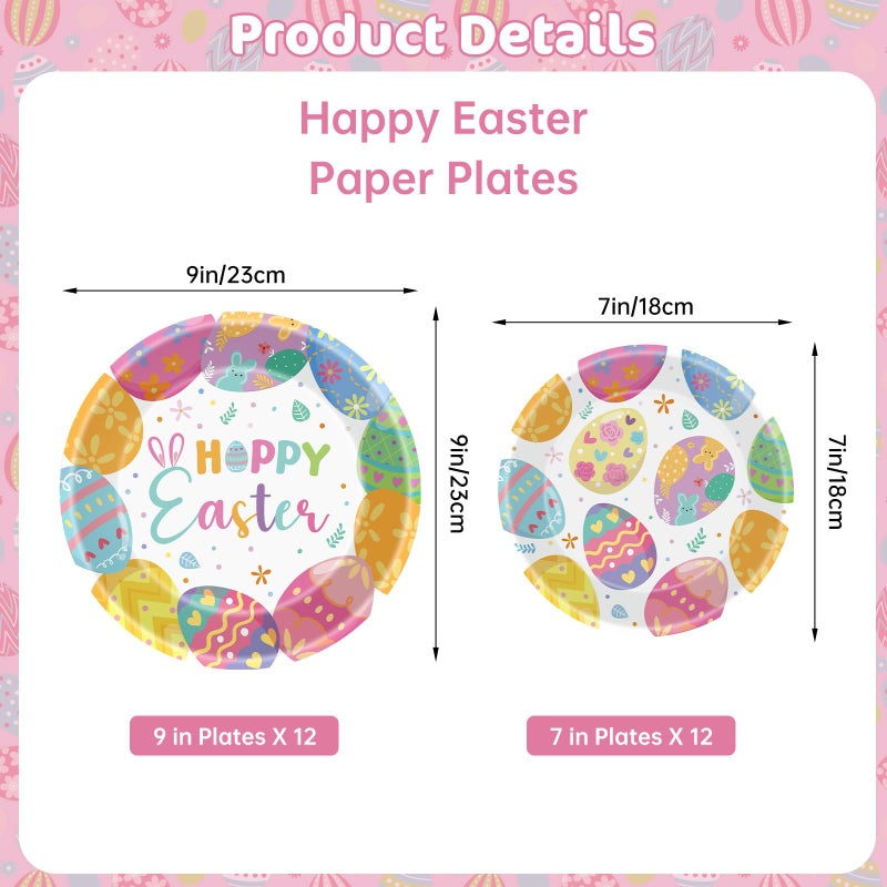 Litmitfu 24 Pcs Happy Easter Paper Plates - Cute Round Spring Easter Plates, Colorful Eggs Dinner Dessert Plate Disposable Dinnerware Set for Spring Holiday Easters Party Table Decorations Supplies Favors - Image 3