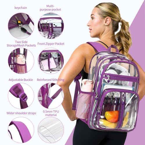 Cusangel Clear TPU XL Backpack for Girls Women18 See Through Heavy Duty Bookbagwarehouses school and other security check locationsPurple - Image 3