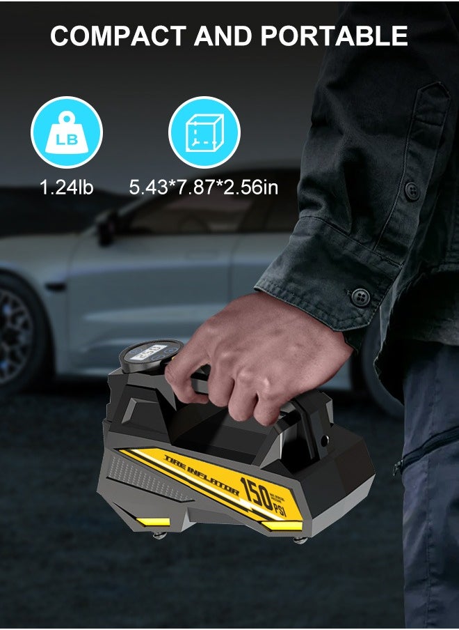 Carsun Portable Car Tyre Inflator,Digital Air Compressor,12V Fast Tire Inflator with 22mm Cylinder/Auto Stop/LED Light/Digital Pressure Gauge/Handle,150 PSI Cycle Air Pump for Car,Motorcycle,Bicycle,Ball,Other Inflatables  - Image 4