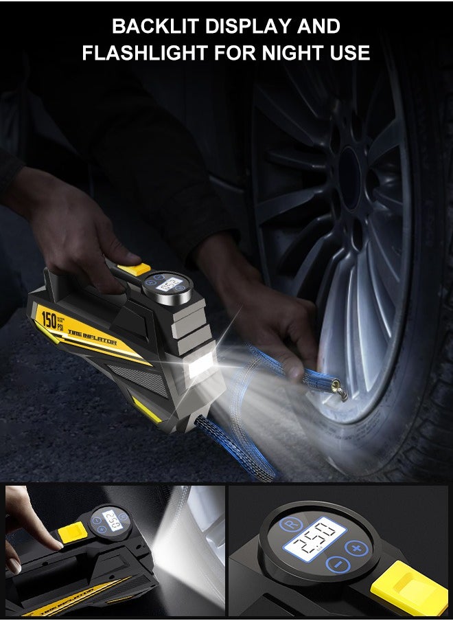 Carsun - Portable Car Tyre Inflator,Digital Air Compressor,12V Fast Tire Inflator with 22mm Cylinder/Auto Stop/LED Light/Digital Pressure Gauge/Handle,150 PSI Cycle Air Pump for Car,Motorcycle,Bicycle,Ball,Other Inflatables - Image 1