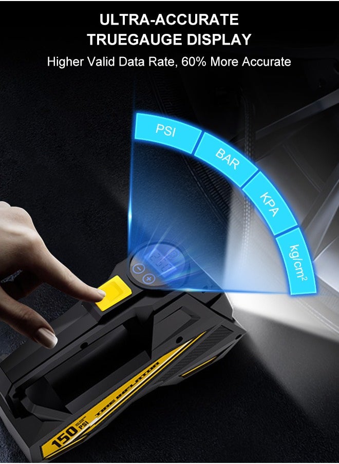 Carsun Portable Car Tyre Inflator,Digital Air Compressor,12V Fast Tire Inflator with 22mm Cylinder/Auto Stop/LED Light/Digital Pressure Gauge/Handle,150 PSI Cycle Air Pump for Car,Motorcycle,Bicycle,Ball,Other Inflatables  - Image 3