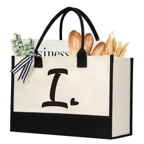 shenee Initial Canvas Tote Bag, Personalized Beach Jute Bag Present for Women Holiday, Friends Birthday Gift, Beach, Wedding (Letter I) - Image 1