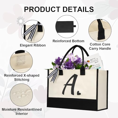 shenee Initial Canvas Tote Bag, Personalized Beach Jute Bag Present for Women Holiday, Friends Birthday Gift, Beach, Wedding (Letter I) - Image 3