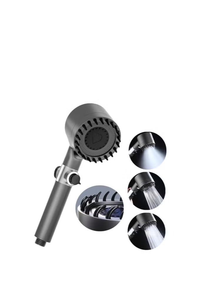 دش يدوي ضغط عالٍ بحلقة مساج لفروة الرأس، 3 أوضاع رش مع زر إيقاف مؤقت، قابل للدوران 360° – مقاس قياسي G1/2 – ألوان متعددة - Image 4