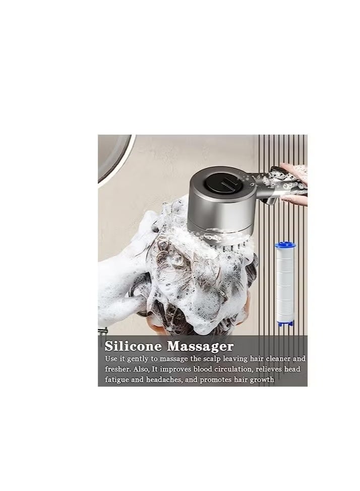 دش يدوي ضغط عالٍ بحلقة مساج لفروة الرأس، 3 أوضاع رش مع زر إيقاف مؤقت، قابل للدوران 360° – مقاس قياسي G1/2 – ألوان متعددة - Image 5