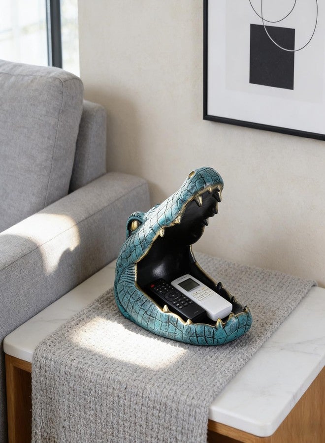 تمثال تمساح من الراتنج مع وعاء تخزين، يُستخدم كطبق حلوى أو وعاء مفاتيح، مناسب للمنزل أو غرفة المعيشة أو المدخل أو المكتب أو سطح الطاولة أو الرف، منحوتة حيوانية مرحة، حامل حلي مزخرف (أخضر) - Image 4