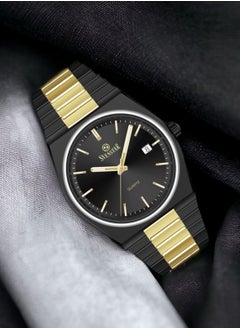 Gold and black bracelet with black dial