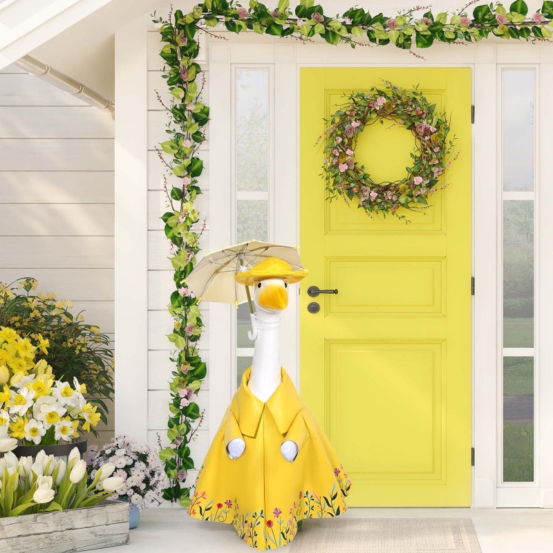 JcHrmers Raincoat Goose Outfits Spring Porch Goose Outfit Summer Porch Goose Clothes Raincoats Umbrella for 23" Outdoor Lawn Garden Yard Patio Statue Spring Decor - Image 4
