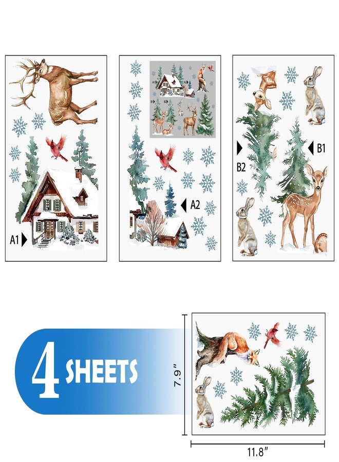 Mfault Winter Wildlife Window Clings, Forest Animals Reindeer Cardinal Fox Rabbit House Pine Tree Stickers Decals Decorations, Farmhouse Christmas Woodland Snowflake Home Living Room Kitchen Decor - Image 2