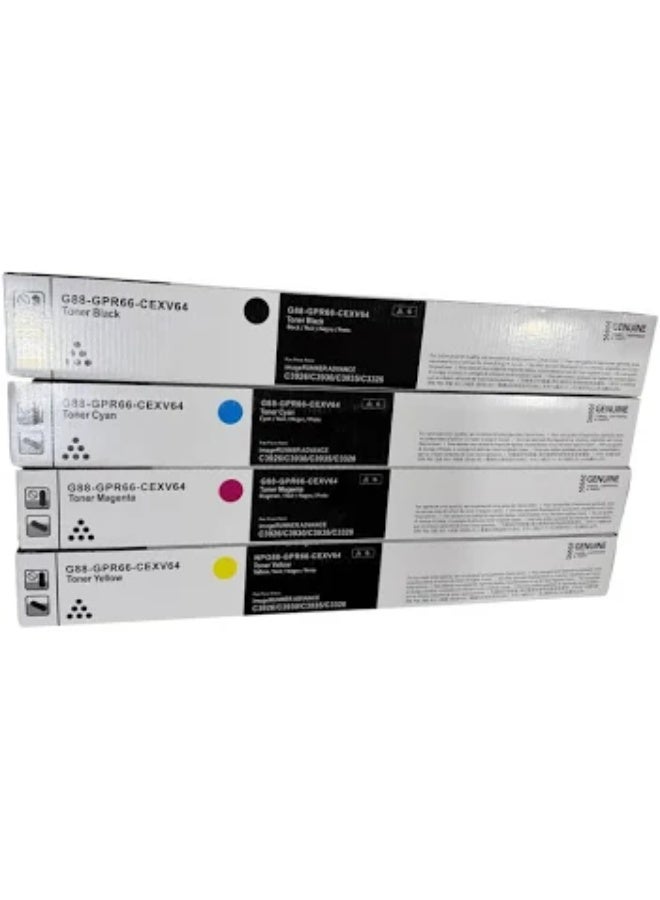 عبوة من 4 خراطيش حبر C-EXV 65 متوافقة مع طابعات Canon IR Adv DX-C5840i وDX-C5850i وDXC5860i وDXC5870i (أسود، سماوي، أصفر، أرجواني)