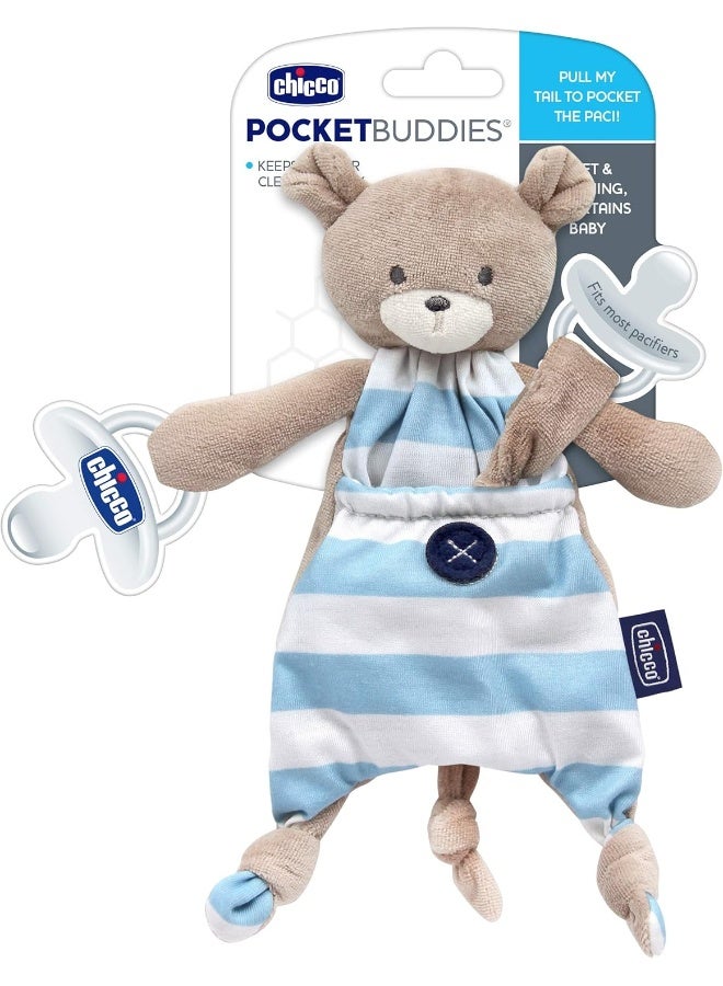 شيكو Pocket Buddies Soft Pacifier Holder-Lovey, Soothing Plush Toy Animal 0m+, Blue Bear - Image 4
